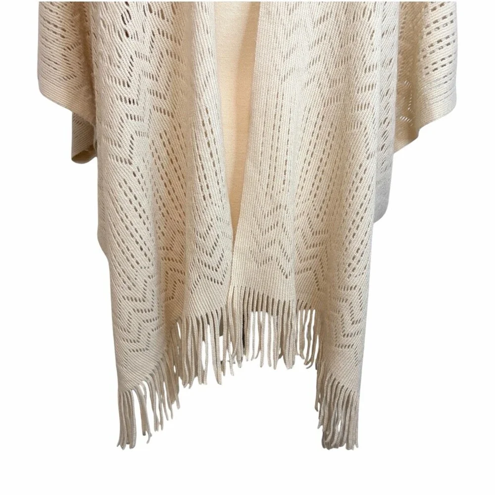 LOFT Beige Knit Boho Kimono Fringe Hem, O/S